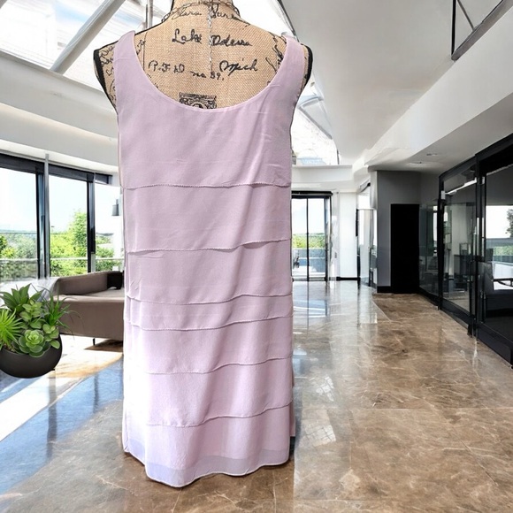 NWOT-Eileen Fisher-100% Silk Sleeveless Lavender Ruffled Dress-MP - Picture 3 of 9